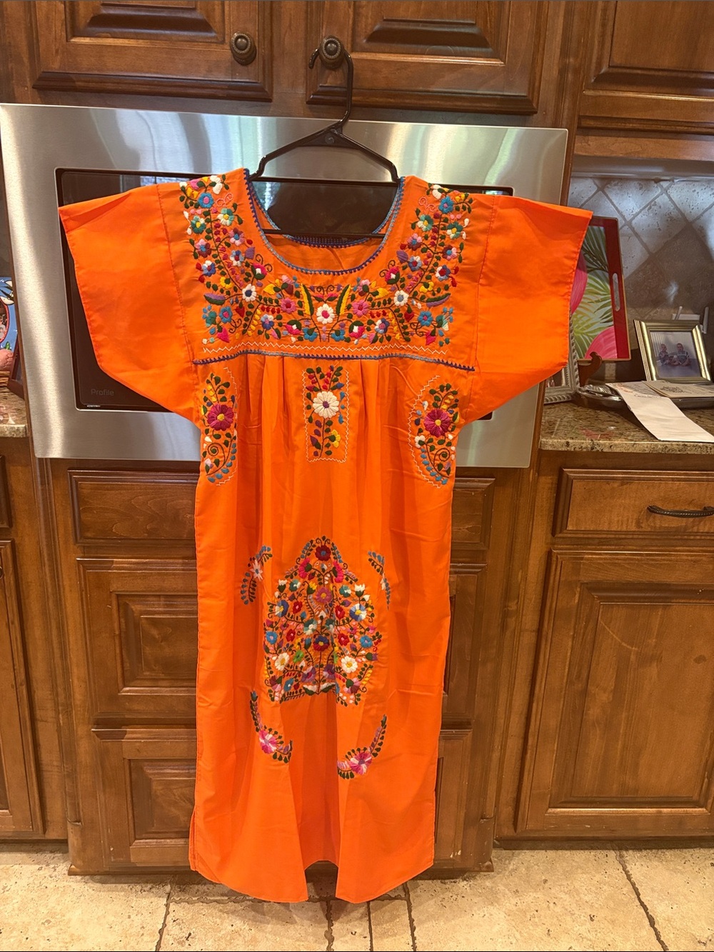 Mexican Handmade Embroidered Orange Cotton Casual Women's Dress